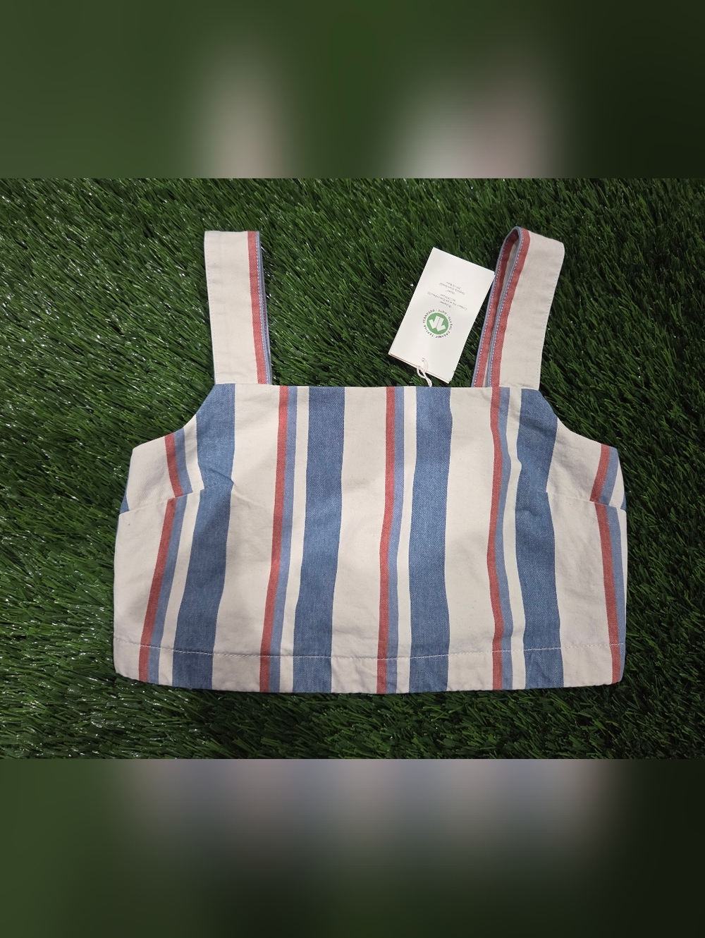 Sezane Striped Square-Neck Crop Top in White, Blue & Red